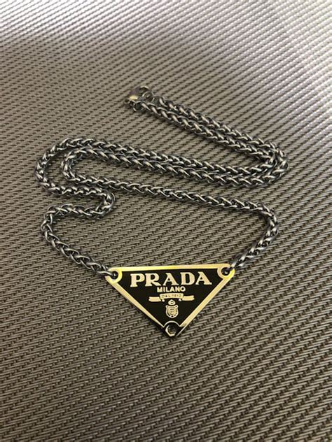 prada milano triangle necklace|prada logo necklace.